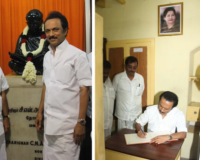 அண்ணா நினைவு இல்ல குறிப்பேட்டில் கருத்தை பதிவு செய்த ஸ்டாலின்!