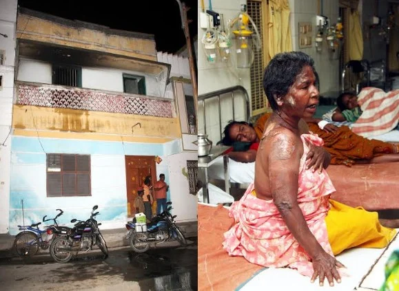 சண்டையால் ஏற்பட்ட தீயை வேடிக்கை பார்த்தவருக்கு பலத்த காயம்!
