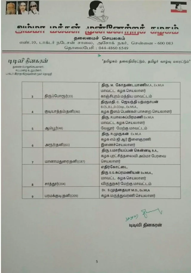 தகுதி நீக்கம் செய்யப்பட்டவர்கள் மீண்டும் போட்டி - வெளியானது அ.ம.மு.க வேட்பாளர் பட்டியல்