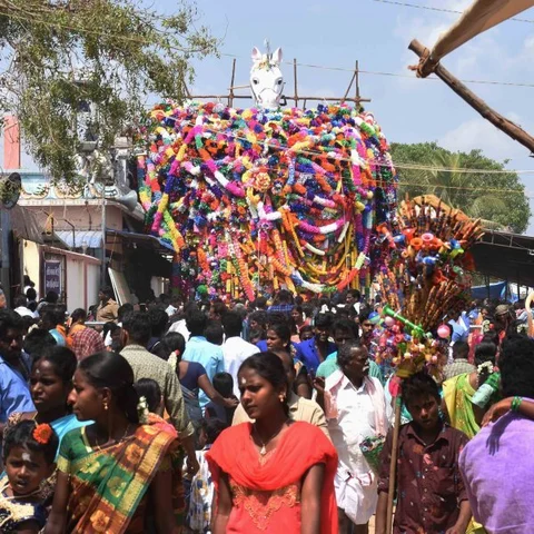 குதிரைச் சிலைக்குப் பல்லாயிரம் காகித மாலைகள்... களைகட்டிய குளமங்கலம் அய்யனார் கோயில் திருவிழா!