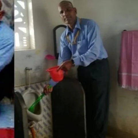 பள்ளிக் கழிவறையைச் சுத்தம்செய்யும் தலைமையாசிரியர்! - நெகிழும் ஊர் மக்கள்