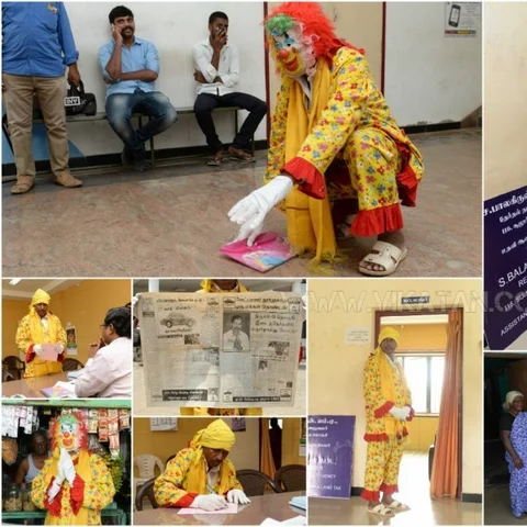 சூலூர் இடைத்தேர்தல் - கோமாளி வேடத்துடன் வேட்பு மனுத்தாக்கல் செய்த சுயேச்சை!