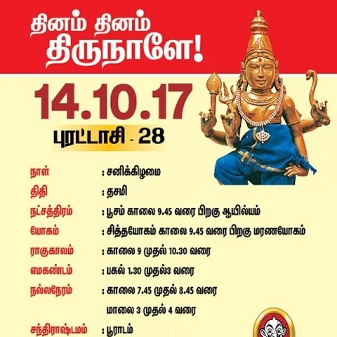 தினம் தினம் திருநாளே! தினப் பலன் அக்டோபர் 14-ம் தேதி பஞ்சாங்கக் குறிப்புடன்