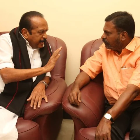 `தி.மு.க அணியில் எந்த நெருடலும் இல்லை!' - திருமாவளவனைச் சந்தித்த வைகோ பேட்டி