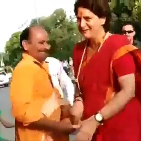 மோடிக்கு ஆதரவாகக் கோஷமிட்ட பா.ஜ.க தொண்டர்கள்! - கைகுலுக்கி வாழ்த்துக் கூறிய பிரியங்கா