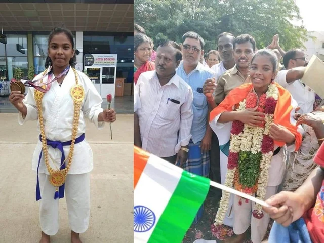 மலேசிய கராத்தே போட்டியில் தங்கம்! - சாதித்த மூட்டை தூக்கும் தொழிலாளியின் மகள்