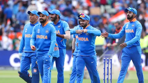 Indian team leaves the field after beating Bangladesh in world cup match in Birmingham.