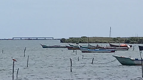 மோர்ப்பண்ணை அருகே கடல் மீது கட்டப்பட்டு வரும் பாலம்