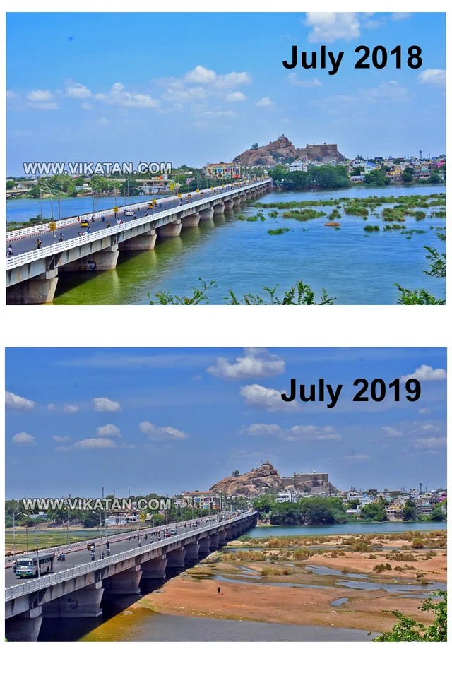 திருச்சி காவிரி ஆறு... ஓராண்டு ஒப்பீடு