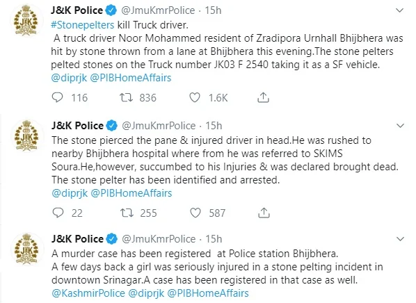 kashmir police tweet