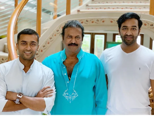 vishnu manchu with father mohan babu and surya
