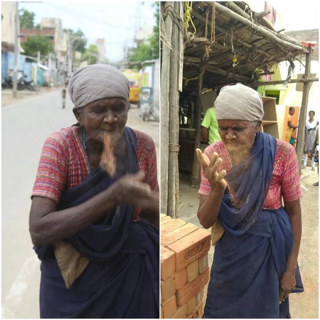 செங்கல் தூளை சாப்பிடும் பாட்டி