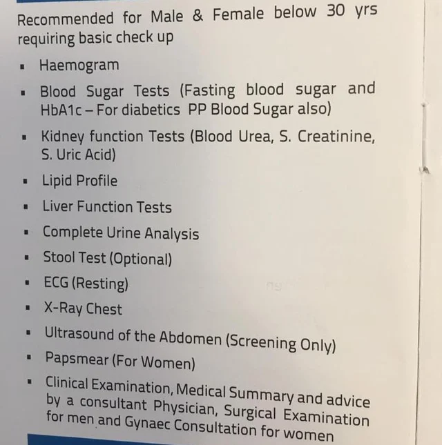 Model Health Check up list