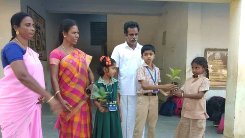மரக்கன்று வழங்கும் மாணவன்