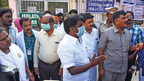 ஆய்வுப் பணியில் அமைச்சர் விஜயபாஸ்கர்