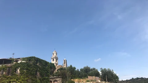Damaged church village entrance