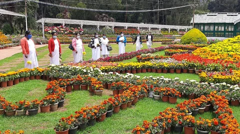 பூங்காவை கண்டுரசிக்கும் மருத்துவ பணியாளர்கள்
