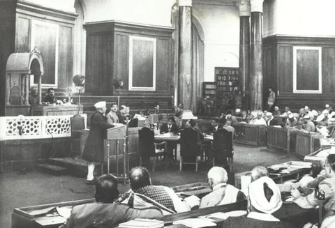 The Constituent Assembly with Sachchidananda Sinha as provisional Chairman in the presidential chair, on on Dec.10, 1946. (Photograph: Nehru Memorial Museum and Library)