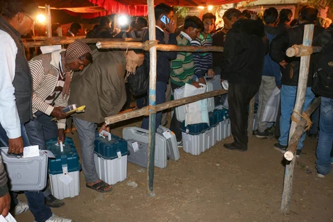 Ajmer: Election officers stand in queue in Ajmer, on Dec. 7, 2018. (Photograph: PTI)
