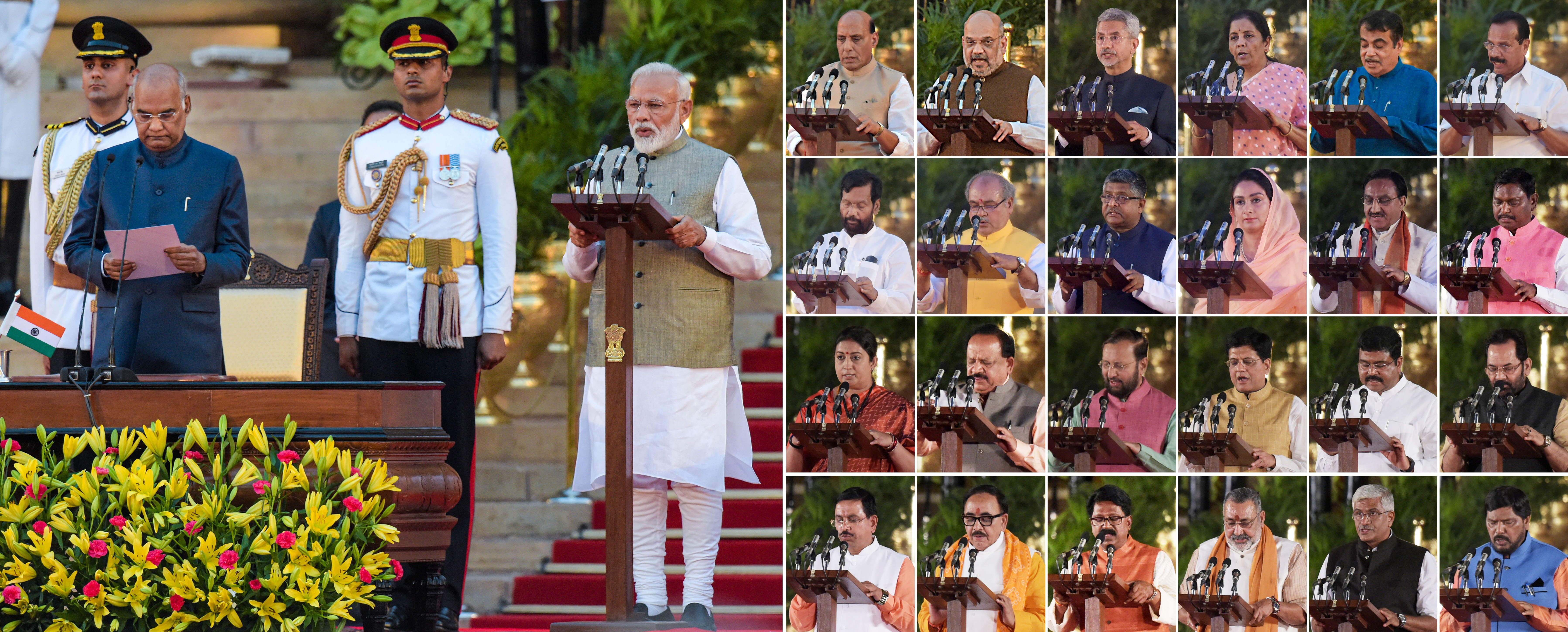 The 24 cabinet ministers being administered their oaths. (Source: PTI)