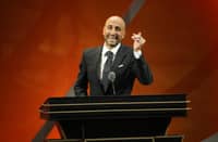Hall of Fame Inductee Manu Ginobili speaks to the audience during the 2022 Basketball Hall of Fame Enshrinement Ceremony on September 10, 2022 at Symphony Hall in Springfield, Massachusetts. Photo by Jesse D. Garrabrant / NBAE / Getty Images / Getty Images via AFP