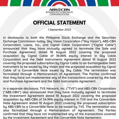No deal: TV5/ ABS-CBN partnership terminated
