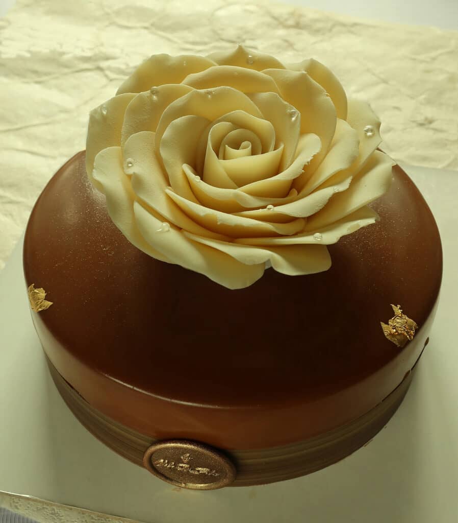 Petit gateaux or miniature size of Patisserie Le Choux-Colat's signature chocolate entremet.