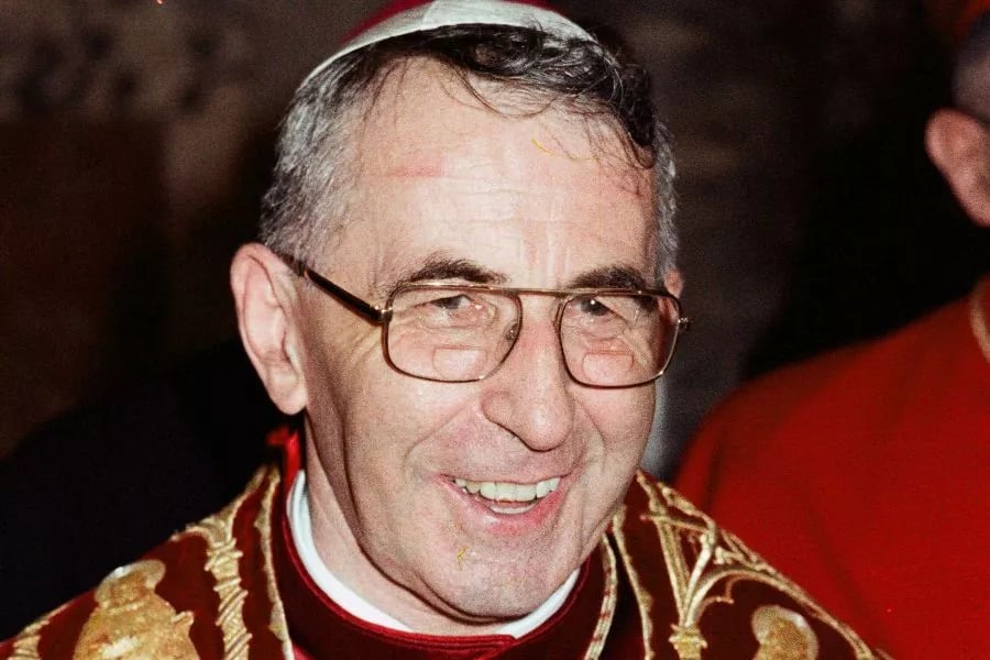 POPE JOHN PAUL I. The son of a bricklayer from the Dolomite mountains and a particularly warm and pastoral figure, he was elected pope on 26 August 1978, at the age of 65. He died just 33 days later, on 28 September 1978, of a heart attack, making him the shortest serving pontiff in modern church history. (Photo courtesy of Vatican Media/CNA)