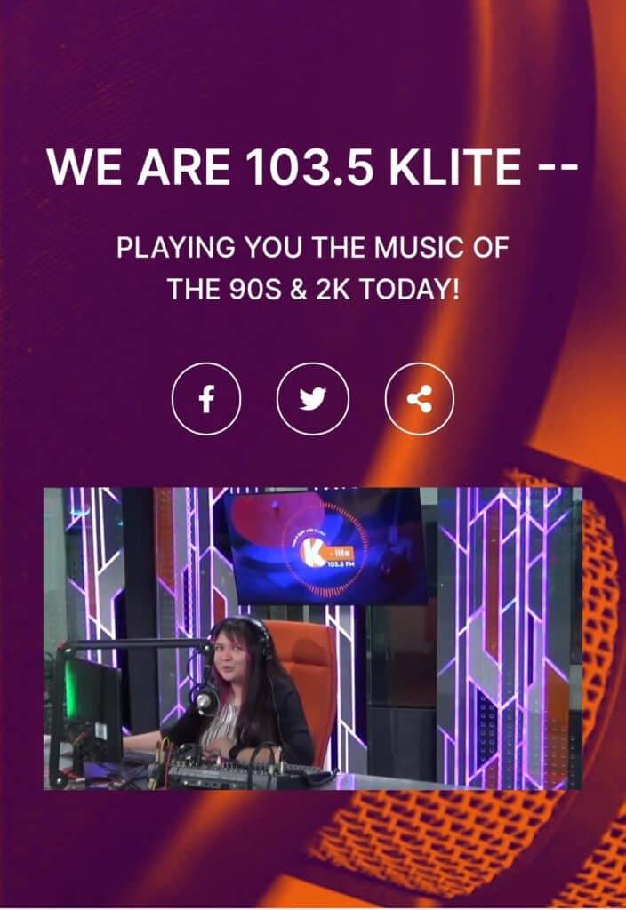 Ambs flagship radio station K-lite 103.5 on internet broadcast.