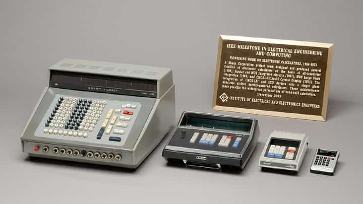Some of Sharp's milestone inventions in electronics and computing over the last 110 years. (Photo courtesy of Sharp)