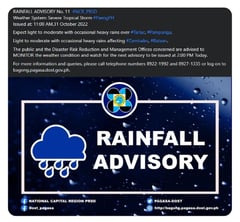 Rains from ‘Paeng’ expected over Tarlac, Pampanga, Zambales, Bataan