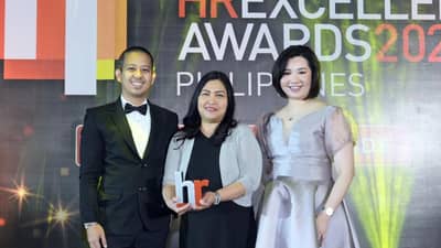 SM Supermalls was represented by Cheryll Ruth L. Agsaoay, Vice President for Human Resources (center), Joseph Anthony C. Rodriguez, Asst. Vice President for Human Resources (left), and Chloe D. Chua, Senior HR Manager for Internal Communications & Employer Branding (right) (Photo courtesy of SM Supermalls)