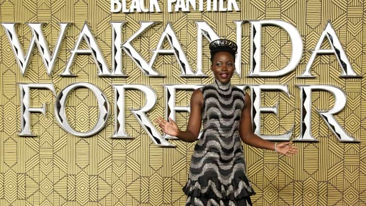 Mexico-born Kenyan actress Lupita Nyong'o poses on the red carpet on arrival to attend the European Premiere of "Black Panther: Wakanda Forever" in London, on 3 November. Photo by ISABEL INFANTES / AFP