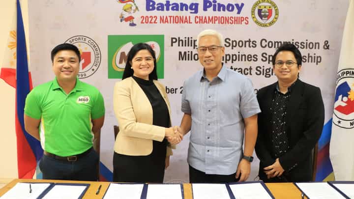 A memorandum of Agreement was signed by the PSC and Nestle Philippines-MILO on Monday in time for the hosting of the 17 to 21 Batang Pinoy in Vigan. Photo courtesy of PSC / Facebook