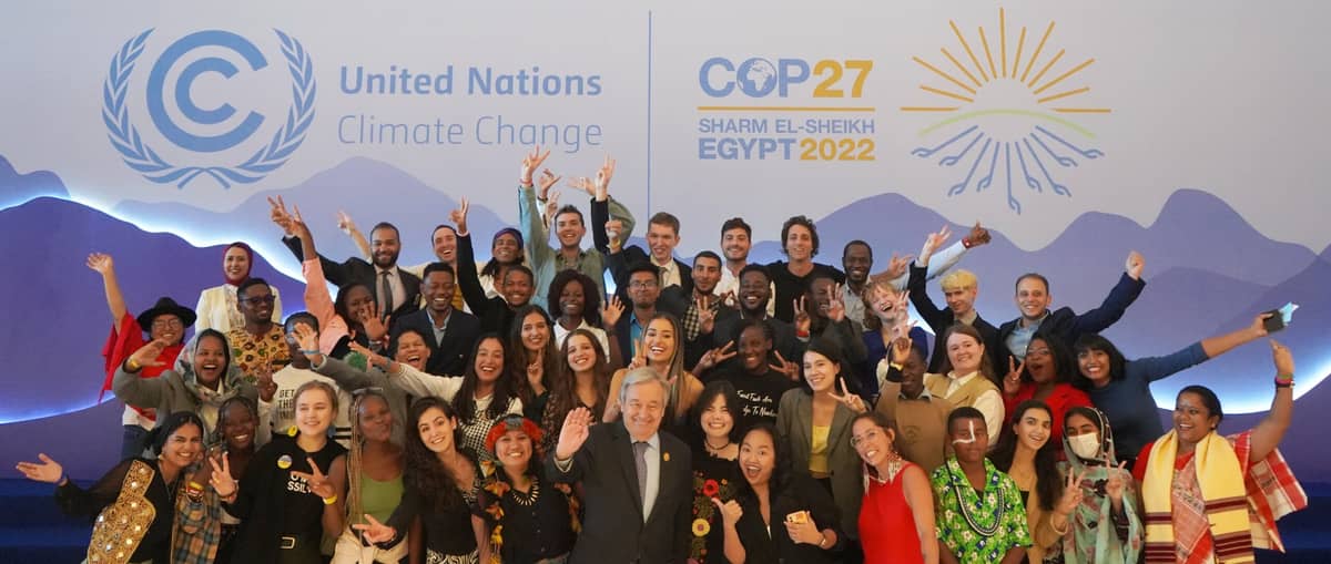 YOUTH leaders with UN Secretary General Antonio Guterres.