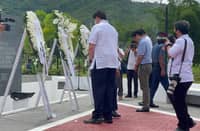 (FILE PHOTO) President Ferdinand Bongbong Marcos Jr., Speaker Martin Romualdez, and Tacloban City Mayor Alfred Romualdez lead the wreath-laying ceremony and offer prayers for victims of Super Typhoon "Yolanda" during the 9th-anniversary commemoration of the typhoon.