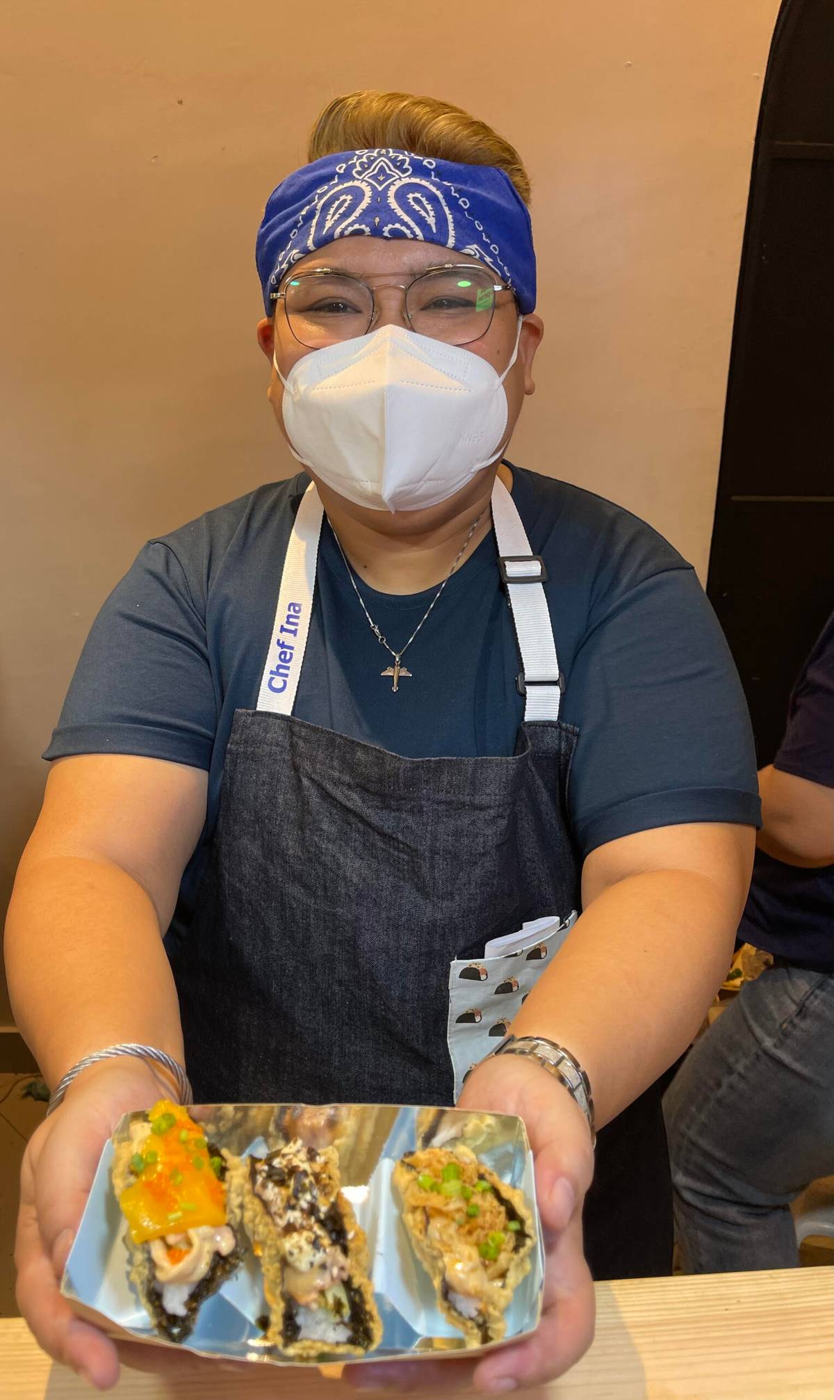 Chef Ina Bilbao with Blue Apron's much<br />-talked about poke tacos.
