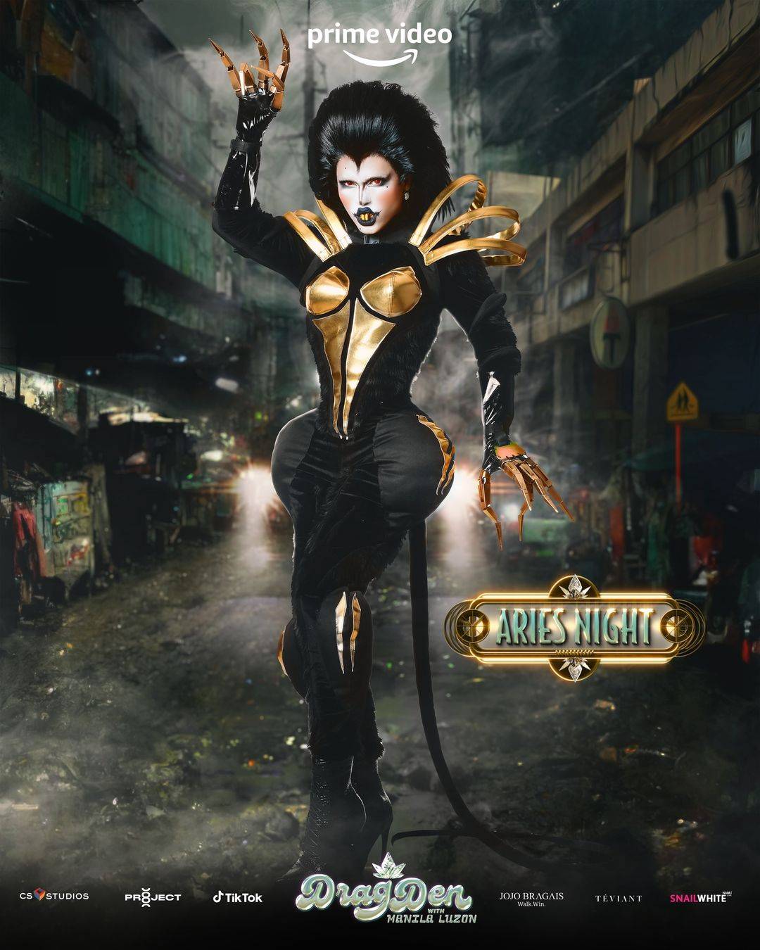 Contestant Aries Night interpreting rat-infested Recto Avenue in Manila by Night look.