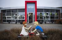 The entrance to the Lego factory in Billund, Denmark. (Photo by JONATHAN NACKSTRAND / AFP)