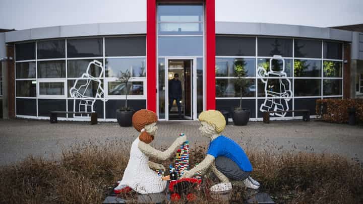 The entrance to the Lego factory in Billund, Denmark. (Photo by JONATHAN NACKSTRAND / AFP)