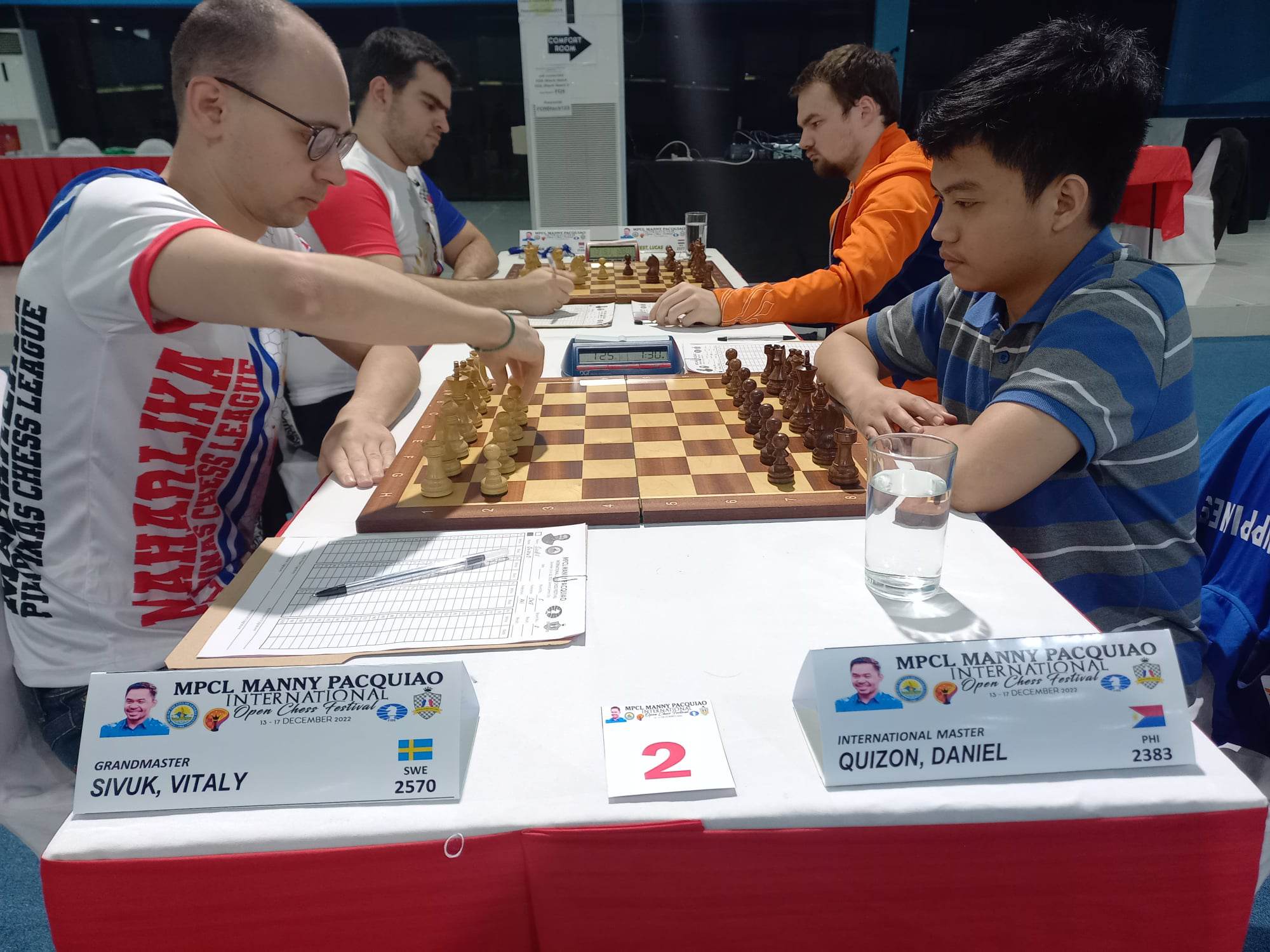 Photograph courtesy of MPCL
Filipino bet Daniel Quizon (right) makes his move against Swede third-seed Vitaly Sivuk in the Manny Pacquiao International Open Chess Festival in General Santos City.