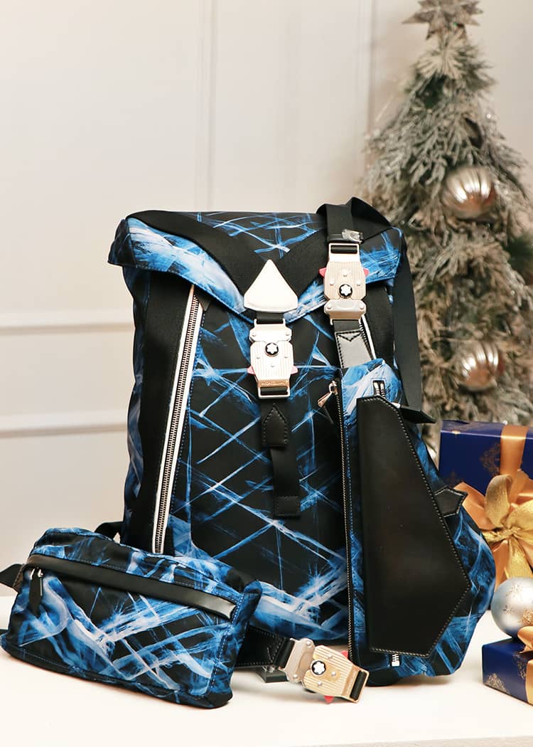 MONTBLANC Meisterstuck Selection Glacier Belt Bag, Meisterstuck Selection Glacier Backpack Medium, and Meisterstuck Selection Glacier Chest Bag