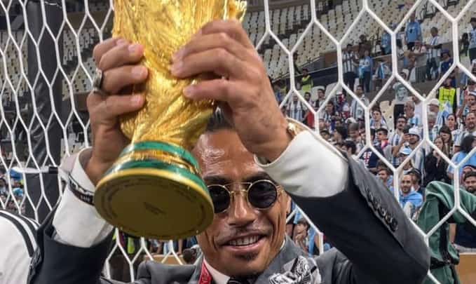 Salt Bae, whose real name is Nusret Gokce, was pictured holding and kissing the trophy after Argentina beat France in Sunday's final in Qatar. (Photo: @nusr_et / Twitter)