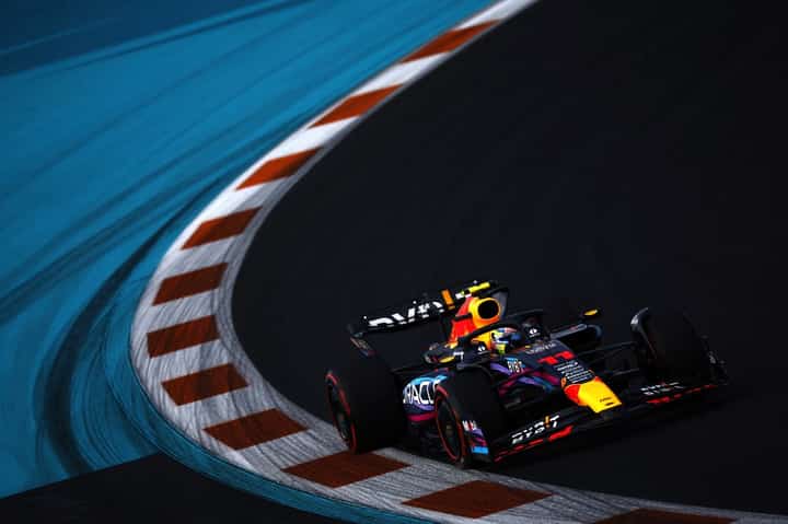 Sergio Perez of Mexico driving the Oracle Red Bull Racing RB19 on track during qualifying ahead of the F1 Grand Prix of Miami at Miami International Autodrome on May 06, 2023 in Miami, Florida. Photo by Jared C. Tilton / GETTY IMAGES NORTH AMERICA / Getty Images via AFP