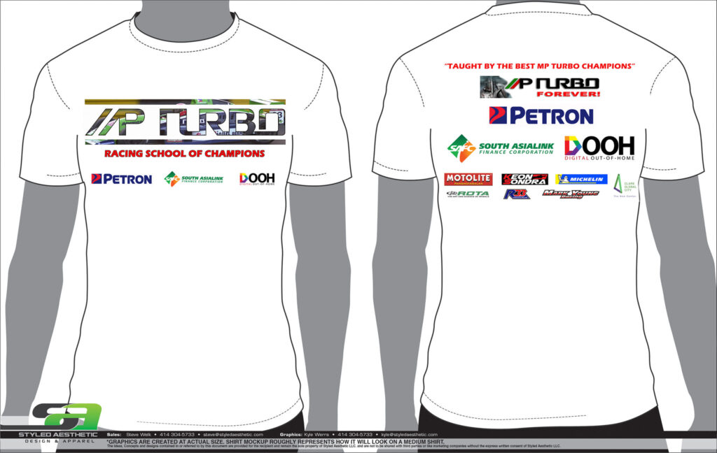 Racing school participants will each get the MP Turbo Racing School of Champions shirt.