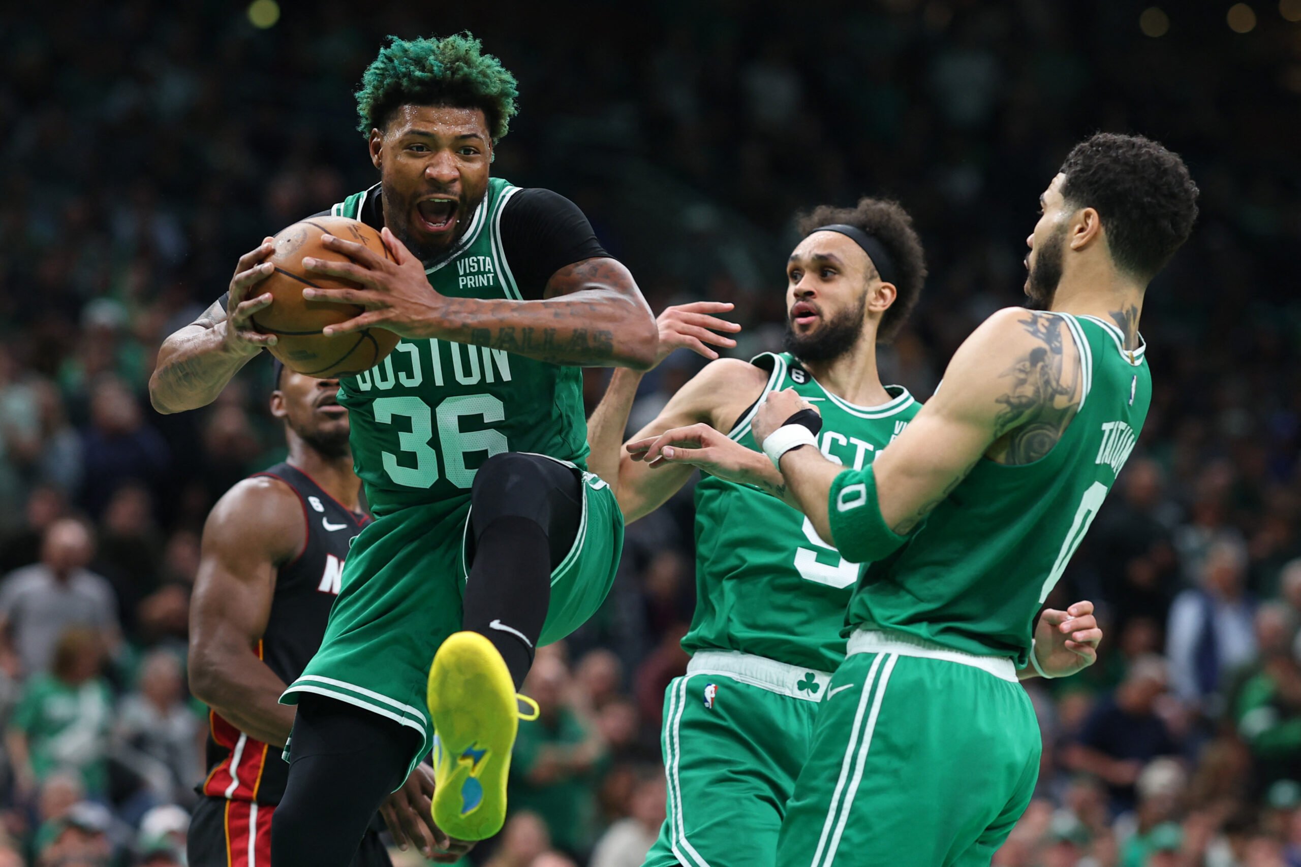 MADDIE MEYER/AGENCE FRANCE-PRESSE
Marcus Smart and the Boston Celtics are making their way back into the series after a 110-97 win over Jimmy Butler and the Miami Heat in Game 5 of their NBA Eastern Conference finals showdown.