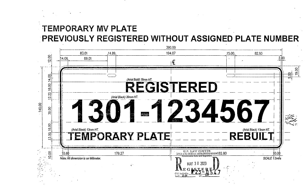 DIMENSIONS for temporary and improvised plates.