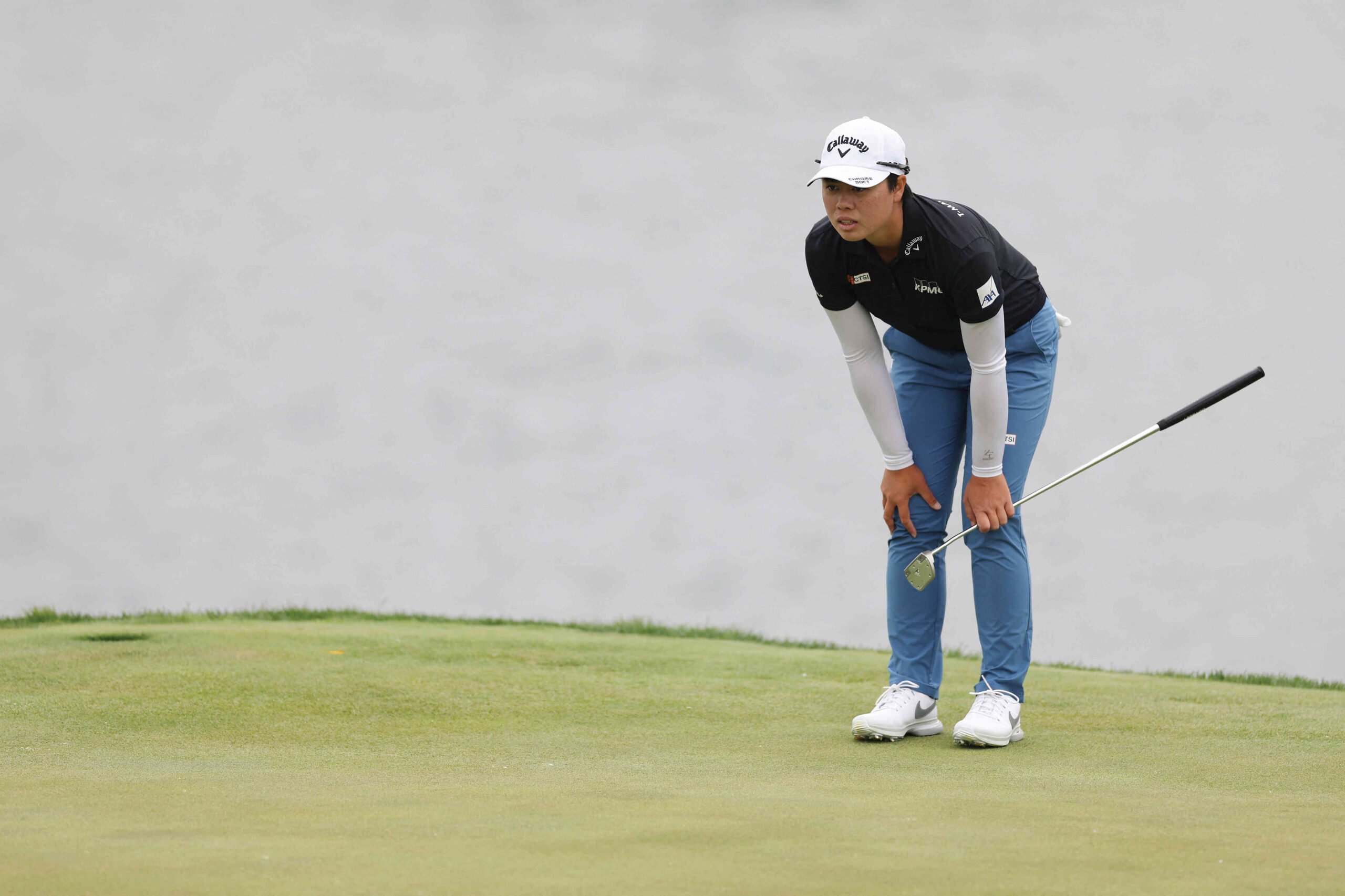 Elsa/AGENCE FRANCE-PRESSE | YUKA Saso lines up a putt on the fourth green during the third round of the Mizuho Americas Open at Liberty National Golf Club in Jersey City, New Jersey.