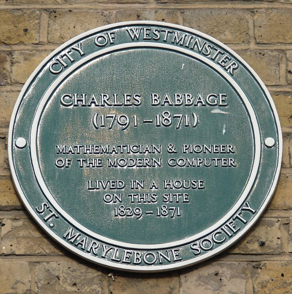 Photograph courtesy of creative commons/Simon Harriyott (CC BY 2.0)<br />Charles Babbage's plaque.