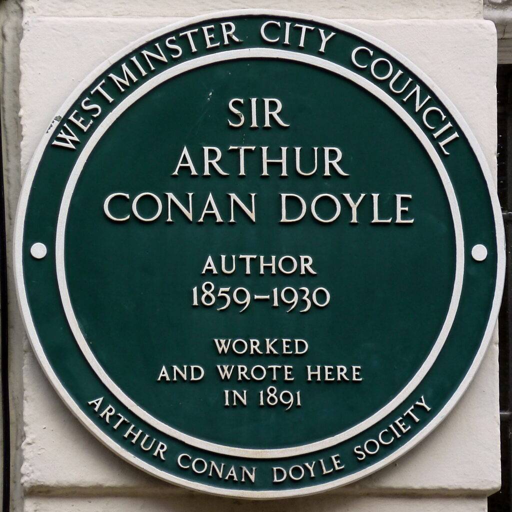 Photograph courtesy of creative commons/Simon Harriyott (CC BY 2.0)<br />SIR Arthur Conan Doyle's plaque.